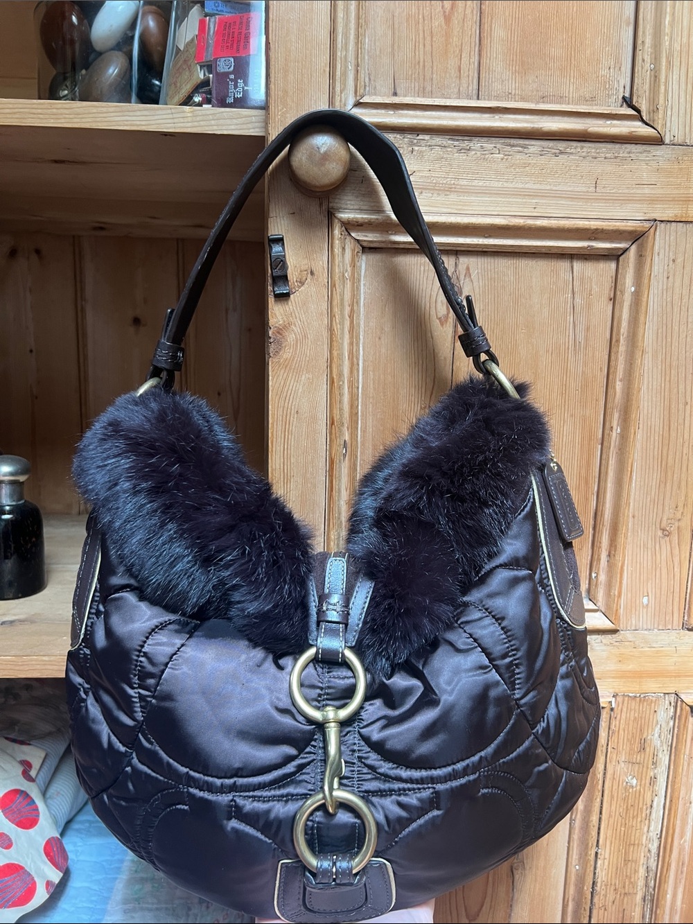 Coach 3587 SoHo Ski Hobo Nylon Rabbit Fur Bag